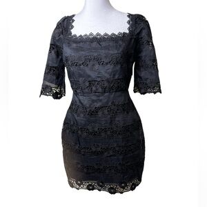 Lulu’s Little Black Dress Floral Lace Mini Length Square Neckline size Small